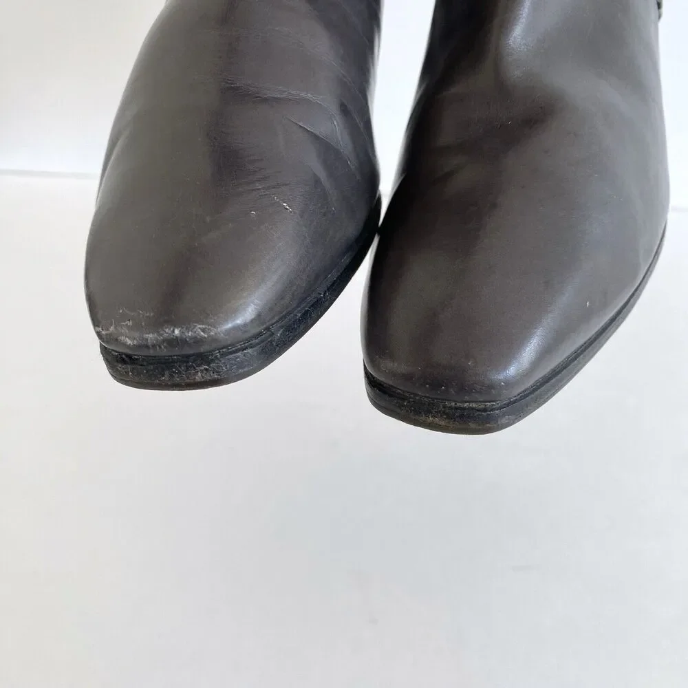 Vintage Salvatore Ferragamo Gray Leather Tall Zip Up Knee-High Boots Size 5 1/2 - Picture 4 of 7